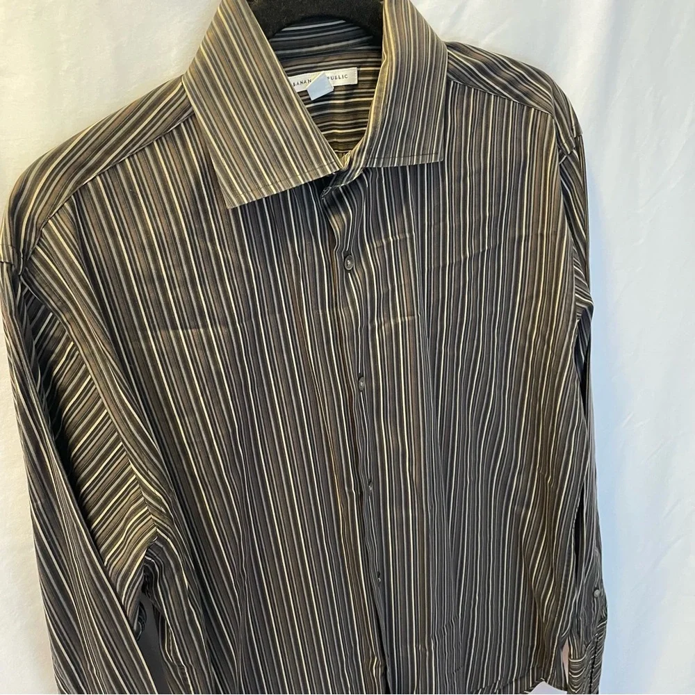 Banana Republic Striped Long Sleeve Dress Shirt Large Office Business‎ Workwear